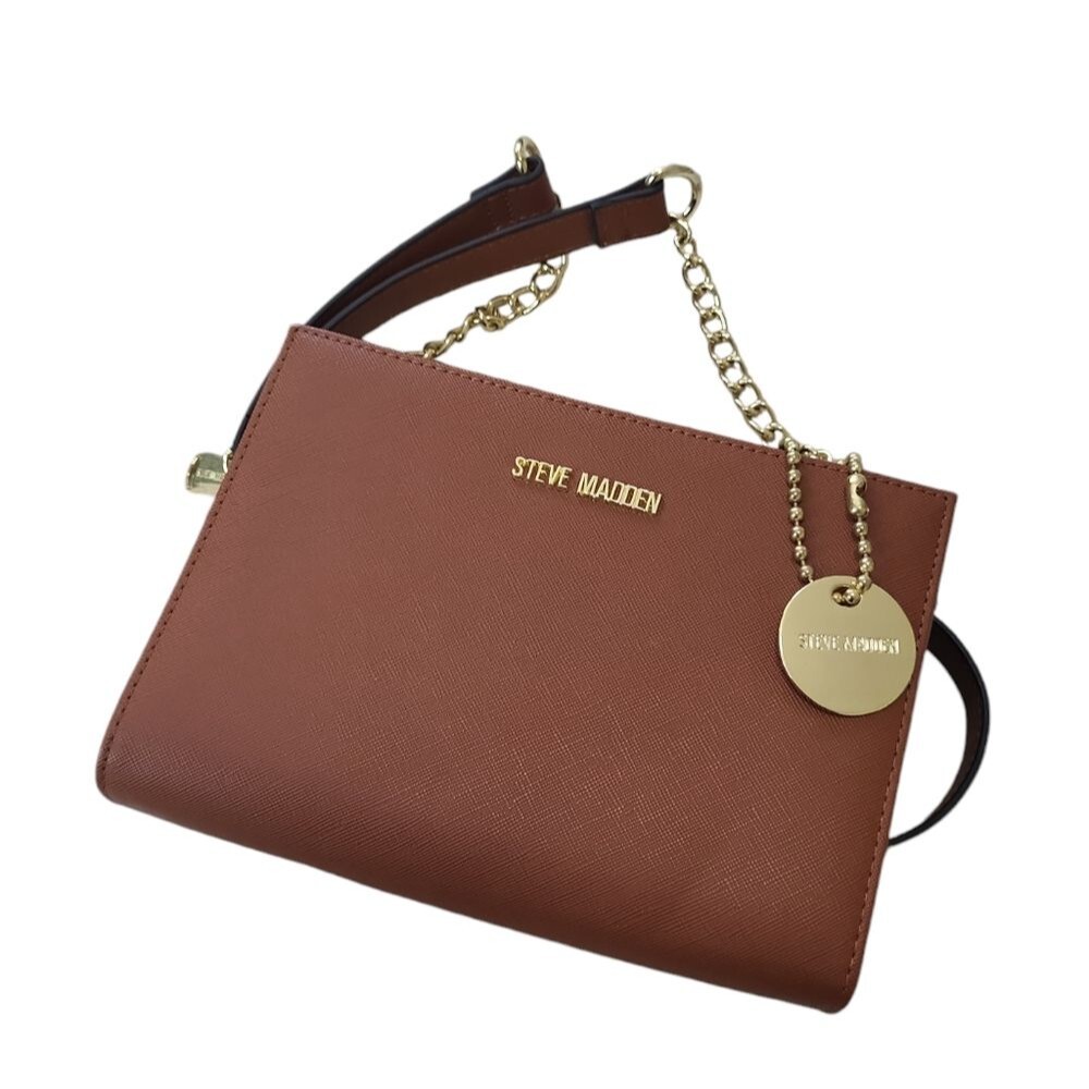 EUC Steve Madden women's brown gold accent 3 compartments crossbody bag purse